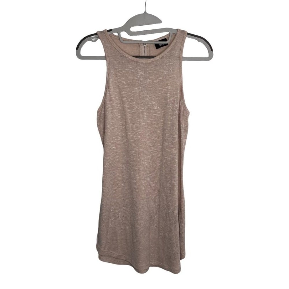 Mossimo Pink Metallic Knit Sleeveless Tank Top Exposed Back Zipper XS